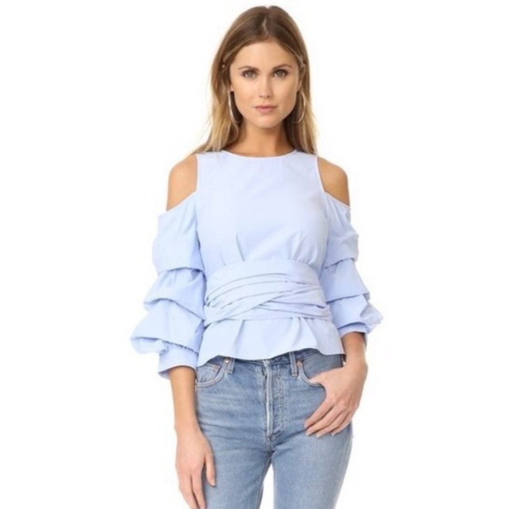 J.O.A cold shoulder ruffle sleeve top